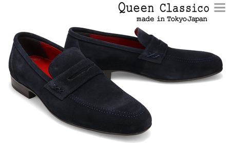 クインクラシコ 革靴 88001 (カラー：ネイビー、サイズ：24.5cm) コインローファー メンズ スエード 牛革 ビジネス カジュアル