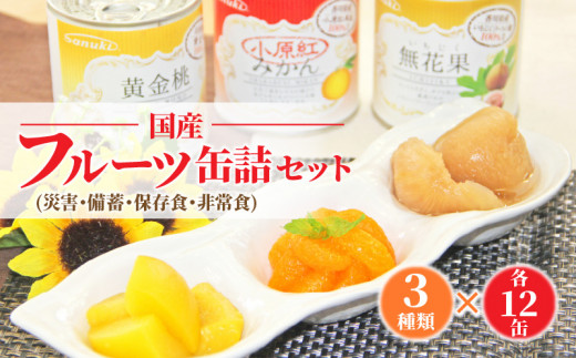 
M08-0005_国産フルーツ缶詰　3種類各12缶セット(災害・備蓄・保存食・非常食)
