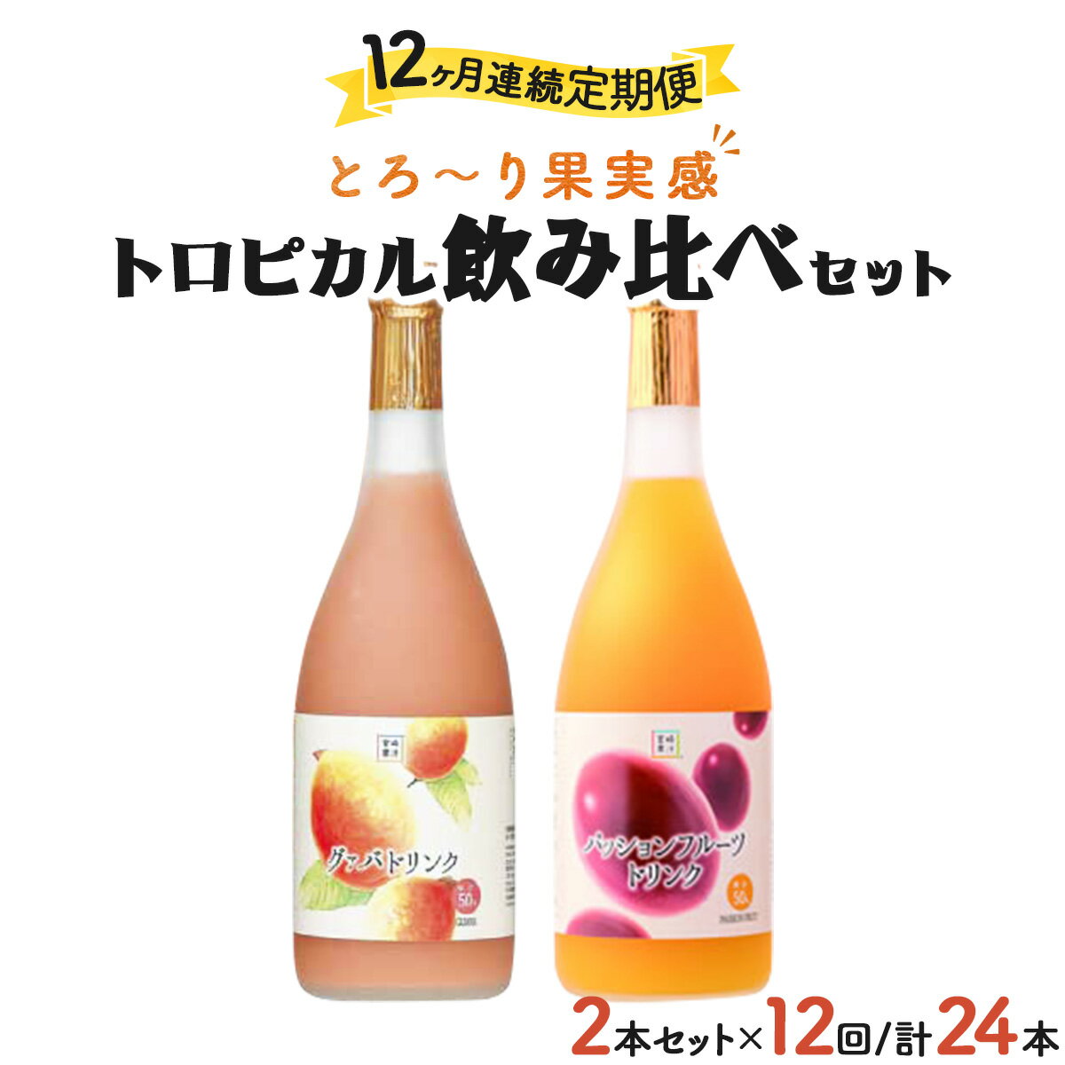 【ふるさと納税】【定期便・全12回】驚きの果実感！グァバ・パッションフルーツドリンク2本セット(720ml×2本)×12回【宮崎果汁】【KU105】