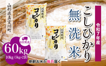 ＜令和7年産米＞ 令和8年4月中旬より発送 こしひかり【無洗米】60kg定期便(10kg×6回) 山形県真室川町　◆RR7K6010M-M2604B