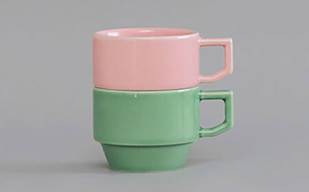 【波佐見焼 マルヒロ】HASAMI SEASON 01 ブロックマグペアセット（2点）ピーチ×アイスグリーン[EB198]