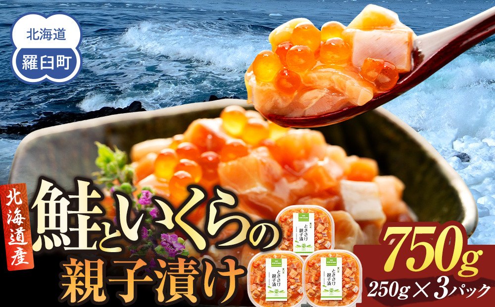 【2026年1月発送】北海道産 鮭といくらの親子漬け 750g （250g × 3パック） 小分け 国産 北海道 羅臼 サケ さけ シャケ しゃけ イクラ 魚卵 鮭卵 醤油漬け しょうゆ漬け 親子丼 海鮮丼 ご飯のお供 おかず おつまみ 一人暮らし おすそわけ 魚介類 生産者 支援 応援 016942_AA008VC01