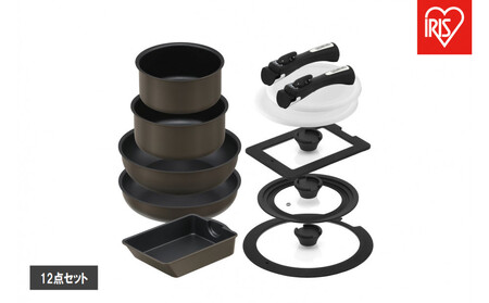 ダイヤモンドコートパン
マルチエッグパン入り１２点セット　ＩＨガス火対応　 MEGI-12S ブラウンメタリック