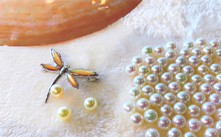 ゴールドパール トンボブローチ / あこや真珠 ブローチ 真珠 パール 伊勢志摩 志摩 アクセサリー ギフト プレゼント クリスマス トンボ 〔080-27〕