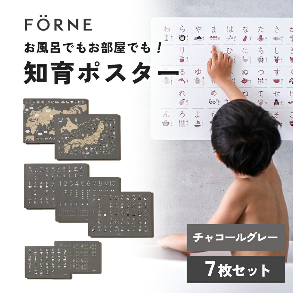【ふるさと納税】知育ポスター7枚セット(チャコールグレー)(数字・あいうえお(ひらがな表)・カタカナ・日本地図・世界地図・ABC(アルファベット表)・掛け算)【幼稚園 小学生 オシャレ 学習用 防水加工 知育 情操教育 おしゃれ 子供 シンプル ギフト お祝い 入園 入学】