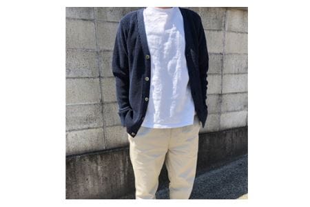 【阿部ニット】《ホワイト》両あぜ編みミドルゲージニットカーディガン（美濃和紙使用）LLサイズ F20C-377