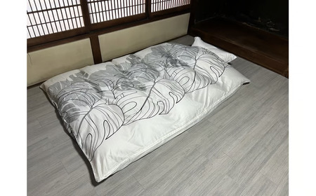 【高級】掛ふとんカバー　モンステラ　グレー　【シングル】150ｃｍ×210ｃｍ　日本製