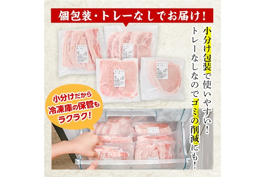 ＜定期便・全6回 (連続)＞豚肉 バラエティーパック (総量12kg・4種) 小分け 豚バラ スライス とんかつ ロース 豚こま しゃぶしゃぶ 鍋 大分県 佐伯市【BD209】【西日本畜産 (株)】