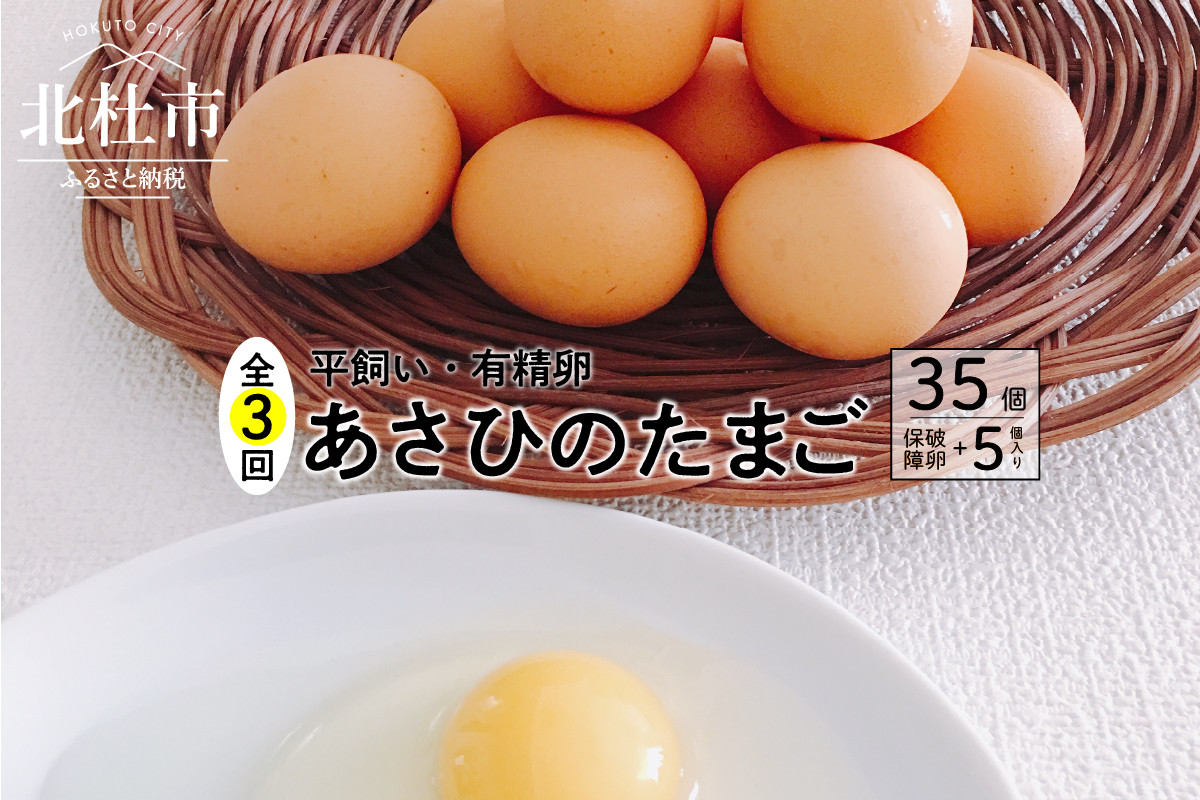 
                  【定期便3か月】平飼い・有精卵　あさひのたまご35個+破卵保障5個入り
                