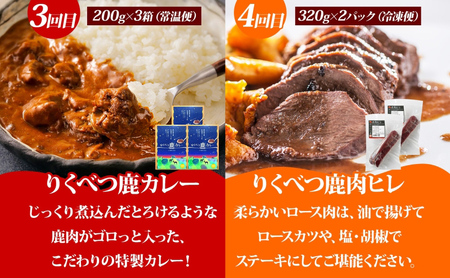 鹿肉セット りくべつ ロース 缶詰 鹿カレー ヒレ 鹿肉セット【定期便4ヶ月】