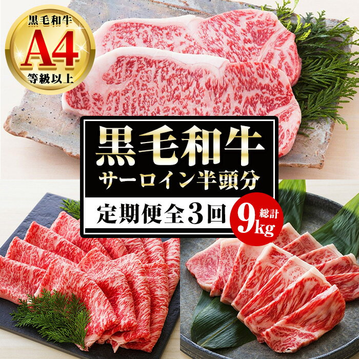 【ふるさと納税】＜定期便・全3回＞カットを選べる！鹿児島県産黒毛和牛サーロイン半頭分(3kg×3回・総計9kg) 鹿児島県産 尾崎牧場 A4等級以上 黒毛和牛 牛肉 お肉 サーロイン ステーキ スライス すき焼き しゃぶしゃぶ 焼肉 半頭分 定期便 冷凍 コンシェルジュ【バクロ】