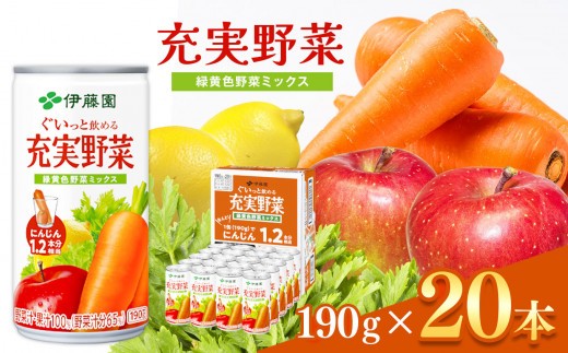
            ぐいっと飲める 充実野菜 緑黄色野菜 ミックス 缶 ( 190g × 20本 )  伊藤園 | 野菜 & 果物 ジュース | 野菜 フルーツ ジュース セット 飲料 健康 食品 砂糖 食塩 不使用 長期常温可能 長野県 松本市 ふるさと納税
          