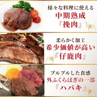 北見エゾシカ 熟成肉山の恵みセット ( 肉類 肉 国産 鹿肉 熟成 詰め合わせ ロース しんたま 内もも ステーキカット肉 ハバキカット ハツ ヒレ ステーキ用スライス )【025-0030】