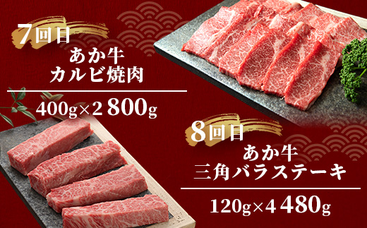 【定期便12回】あか牛 贅沢 定期便 < 肩ロースすき焼き500g・焼肉食べ比べ500g・赤身すき焼き肉800g・サイコロステーキ800g・ロースステーキ600g・4種のステーキセット > 【 牛肉 