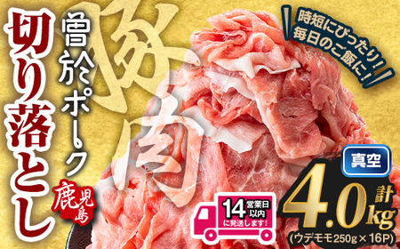 ＜14営業日以内発送予定＞鹿児島県曽於市産 曽於ポーク切り落とし 計4.0kg(モモウデ切り落とし) 真空パック 豚肉 切り落とし【Rana】A812-2w