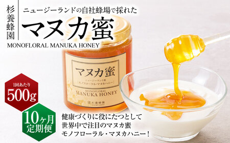 【10ヶ月定期便】ニュージーランド産 マヌカ蜜 約500g×10ヶ月 ／ 計約5kg マヌカハニー マヌカ モノフローラル・マヌカハニー 蜂蜜 はちみつ ハチミツ 健康食品 定期便 杉養蜂園