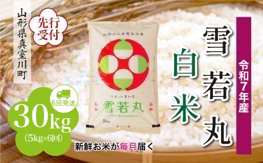 ＜令和7年産米先行受付＞ 真室川町産 雪若丸 【白米】 定期便 30kg （5kg×1ヶ月間隔で6回お届け）＜配送時期指定可＞