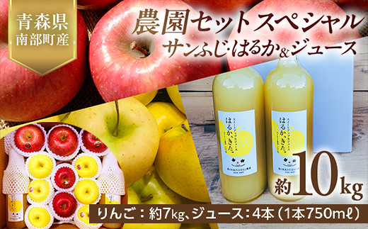 青森県産 サンふじ・はるか＆りんごジュース (農園セットスペシャル) 10kg 【佐々木あきおはるこ農園】 青森りんご リンゴ 林檎 アップル リンゴジュース あおもり 青森県 南部町 三戸 果物 くだもの フルーツ おすすめ F21U-585