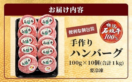 石垣牛ハンバーグセット100g×10個＜2026年6月発送＞ | 沖縄 石垣 牛 黒毛 和牛 ハンバーグ 肉 シークヮーサー 冷凍
