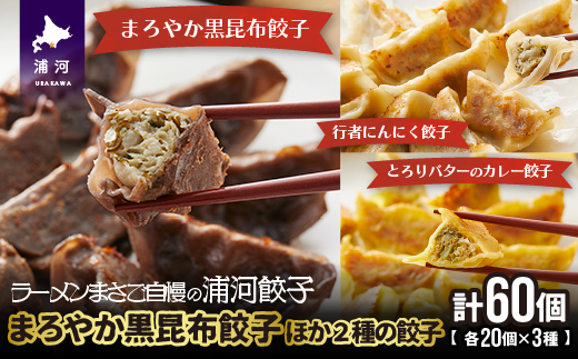 まろやか黒昆布餃子ほか2種の餃子(行者にんにく・カレー)20個入×各1袋[04-085]