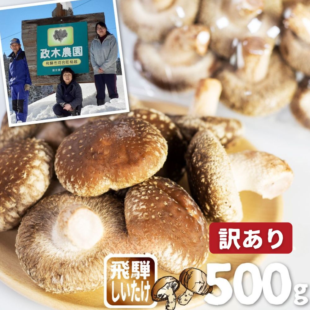 【ふるさと納税】訳ありしいたけ 500g　政木農園 しいたけ シイタケ 椎茸 飛騨 不揃い サイズバラバラ 簡易包装 鍋 天ぷら バーベキュー[Q2877]