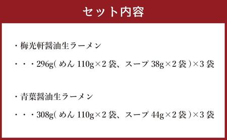 藤原製麺 製造　旭川ラーメン 醤油生ラーメンセット ( 青葉醤油、梅光軒 )各2袋入り×3袋