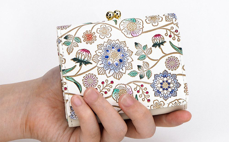 【文庫屋大関】三つ折りミニ財布　ダリア（コバルトブルー）【皮革工芸品】 ファッション 小物 民芸品 お札 カード 小銭 手のひらサイズ コンパクト 大人かわいい 牛革 手作り 国産 