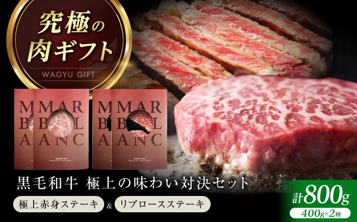 
                  ステーキ 【旨味成分最大4倍】 熟成肉 ギフト 霜降り 黒毛和牛 極上の味わい対決セット：リブロースステーキ & 極上赤身ステーキ 計800g（2種×各2パック） 大阪府高槻市/株式会社MARBLANC [AOAS033] 肉 お肉 牛肉 ブロック肉 黒毛和牛 和牛 赤身 霜降り 食べ比べ ギフト プレゼント 熟成肉 記念日 ディナー 父の日 母の日 クリスマス
                