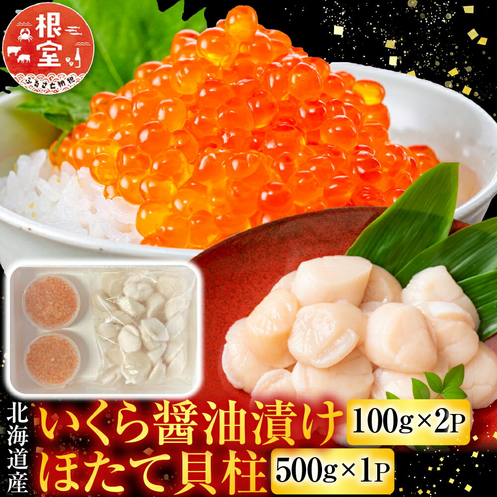 【ふるさと納税】 いくら醤油漬け 100g × 2P、ほたて貝柱 500g × 1Pホタテ ほたて 帆立 帆立貝柱 ホタテ貝柱 貝柱 イクラ 醤油 醤油漬 魚卵 鮭卵 お取り寄せ グルメ 海鮮 北海道 根室市 ふるさと納税 C-76032