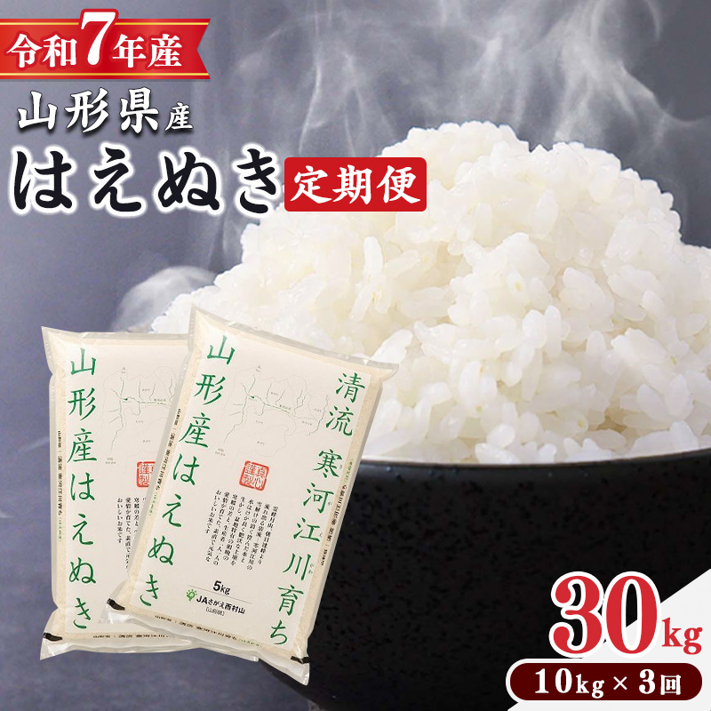 ＜ 2026年7月中旬より毎月3回 ＞【令和7年産 定期便】はえぬき計30kg！お米 定期便（10kg×3回）！清流寒河江川育ち 山形産はえぬき 2025年産　069-C-JA012-202607毎