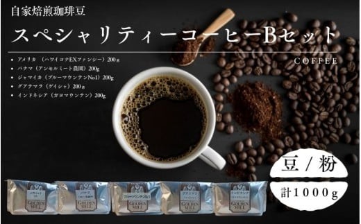 
                  自家焙煎珈琲豆スペシャリティーコーヒーBセット（合計1000ｇ）【2種展開】 / コーヒー コーヒー豆 豆 粉 自家焙煎 1kg セット 5袋 詰め合わせ 飲み比べ【gdml0021-0022】
                