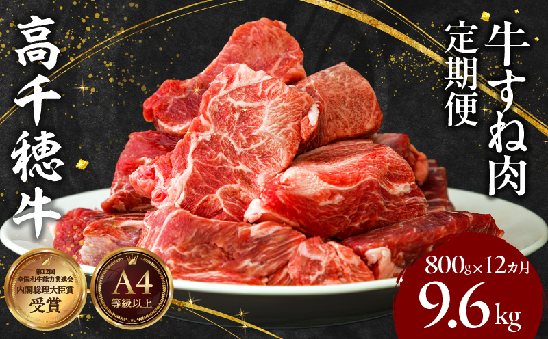 T-5【12ヶ月定期便】高千穂牛すね肉800g（400g×2パック）×12回