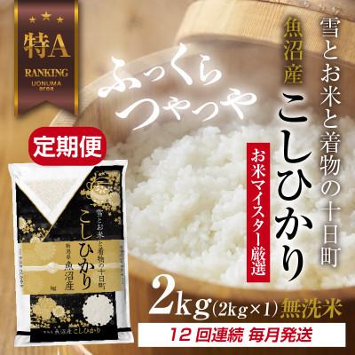 ふるさと納税 十日町市 【毎月定期便】[無洗米]魚沼産 コシヒカリ 2kg 精米 (お米の美味しい炊き方ガイド付)全12回