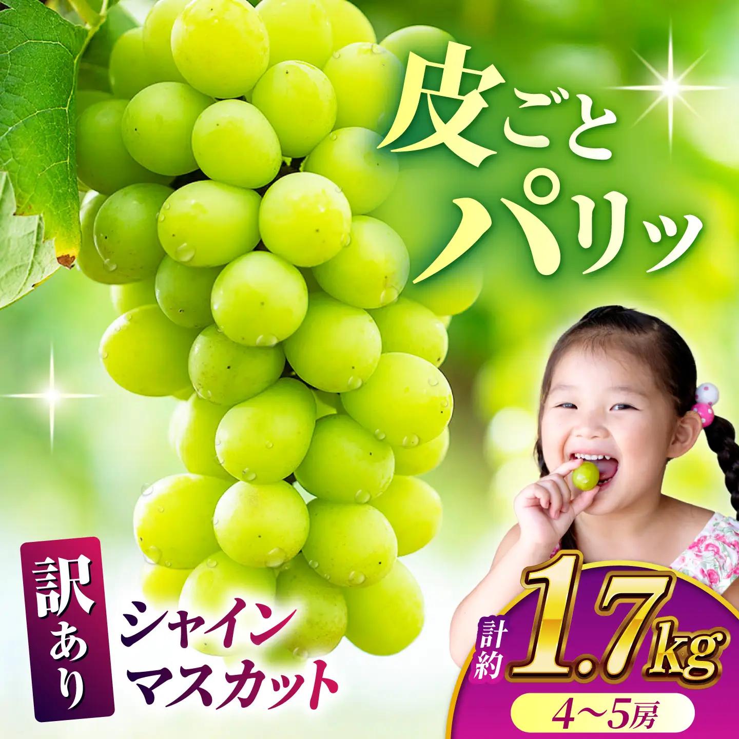 【訳あり】 シャインマスカット 約1.7kg(4～5房)【合同会社 社方園】[ZBZ031]