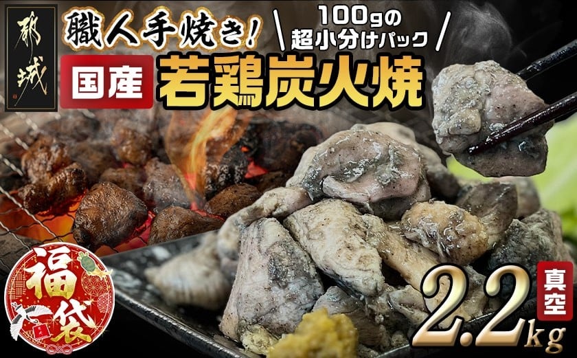 
            【福袋★2026】≪超小分けパック≫職人手焼き!国産若鶏炭火焼2.2kg_AA-3311-F2026_(都城市) 国産若鶏 若鶏炭火焼(もも・むね)  小分け 100g 宮崎名物 鶏炭火焼 おつまみ
          
