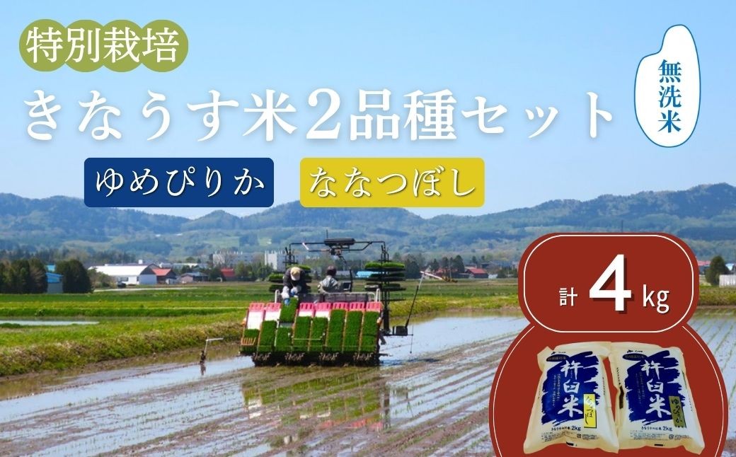 
            特別栽培「きなうす米」セット（無洗米）2kg×2品種　C003
          