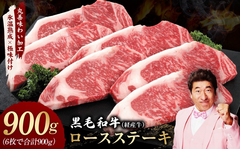 mrz0184 黒毛和牛 ロースステーキ 6枚 総量 900g【氷温熟成×極味付け 国産 牛肉 経産牛 すてーき 訳あり サイズ不揃い】