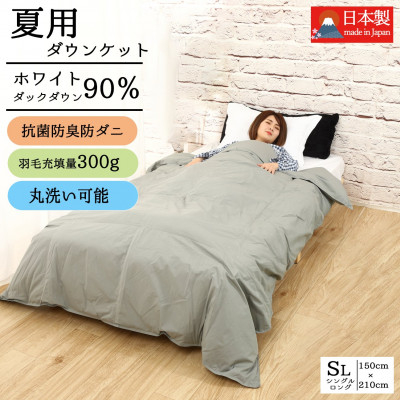 
＜春夏用＞洗える羽毛肌掛け布団シングルサイズダウン90%0.3kgダウンケット洗濯可能グレー　国産【1301103】

