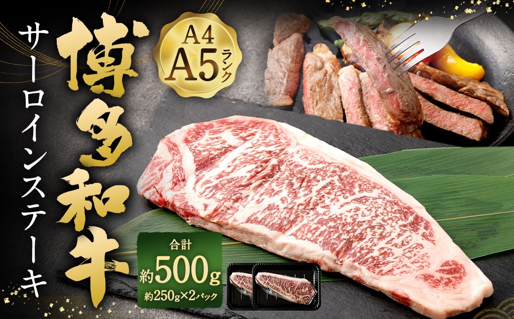 
            【A4 ・ A5】 博多和牛 サーロインステーキ 約500g （約250g × 2P） ／ 肉 お肉 おにく 牛肉 和牛 牛 うし 黒毛和牛 国産牛 国産黒毛和牛 国産 サーロイン ステーキ A5等級 A4等級 福岡県産 福岡県 岡垣町 冷凍 
          