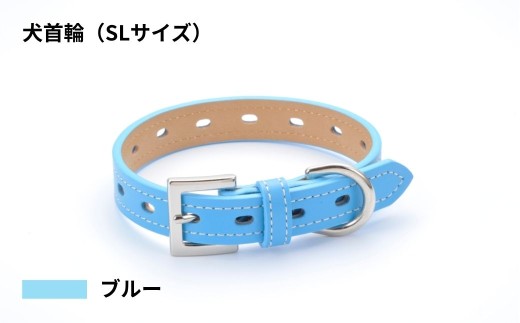 【SLサイズ・ブルー】犬首輪 本革製 ペット用品 小型犬 中型犬 犬用品 犬グッズ 犬用首輪 日本製 | 本革 国産人工皮革 ベルエース 耐久性 革職人 愛犬 てるべる 埼玉県 越谷市