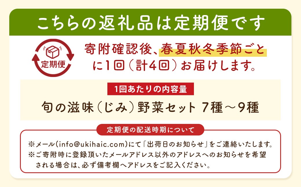 【季節定期便】UIC 名水うきはのお野菜セット (季節ごとに1箱×4回=年4回)