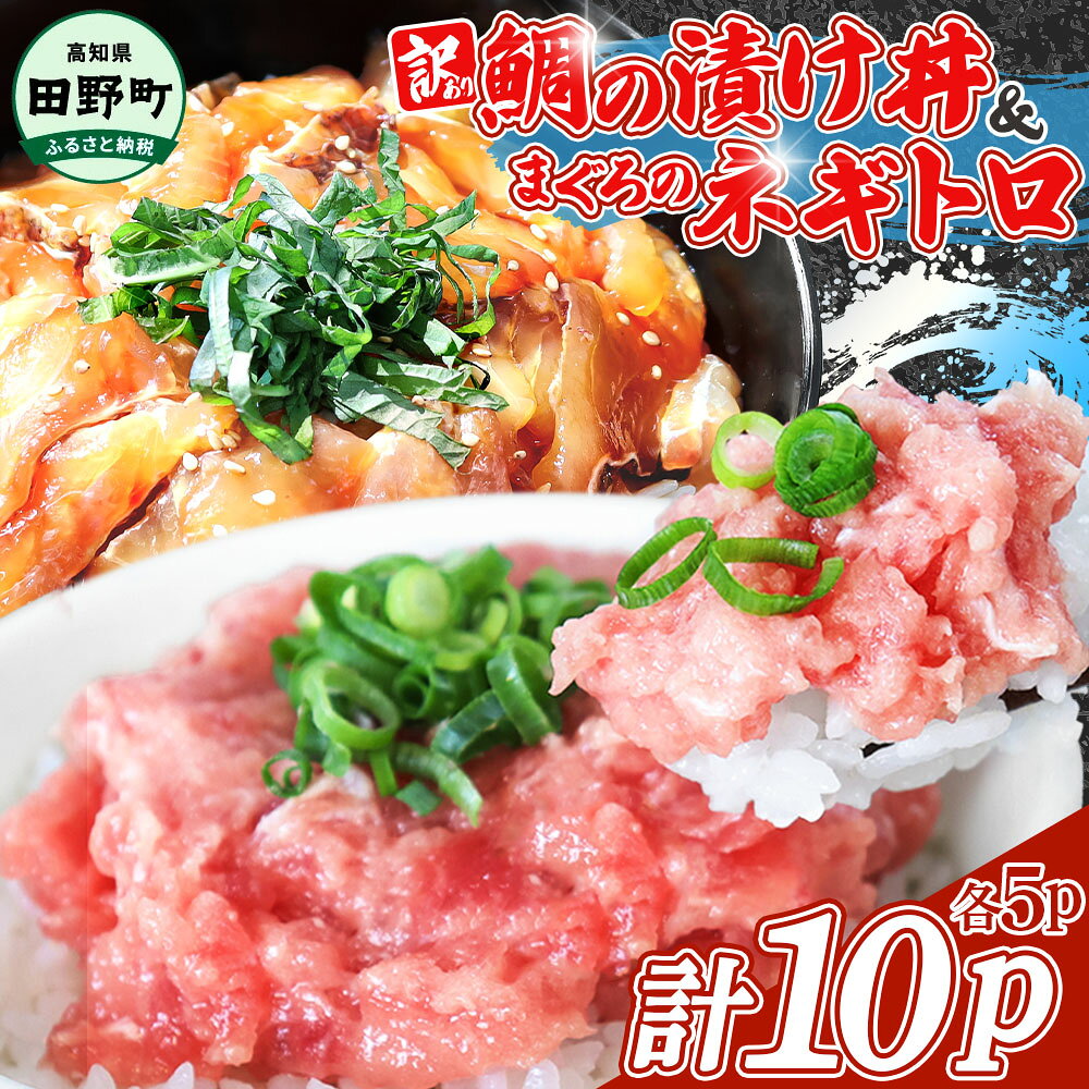 【ふるさと納税】訳あり 漬け丼 鯛の漬け丼＆マグロのネギトロ 各5P 計10P タイ たい まぐろ 鮪 海鮮丼 ねぎとろ まぐろたたき 粗挽き ねぎとろ丼 ネギトロ丼 惣菜 おかず 訳アリ お取り寄せ 冷凍 配送 高知 田野町 ふるさとのうぜい 故郷納税 刺身 ～四国一小さなまち～