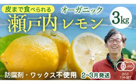 瀬戸内 オーガニック レモン 3kg (24〜30個程度) 先行予約 2～3月発送 有機JAS ワックス不使用 防腐剤不使用 国産 広島 広島レモン 瀬戸内レモン 有機レモン ノーワックス 柑橘 健康 生搾り レモンサワー 産地直送 中原観光農園 大崎上島