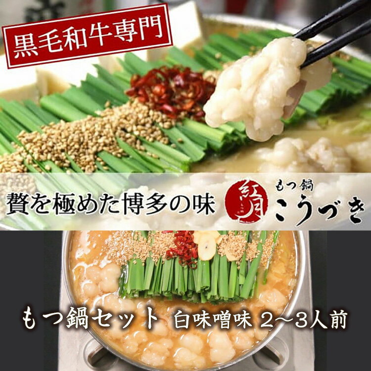 【ふるさと納税】もつ鍋 和牛 黒毛和牛 専門 もつ鍋こうづき もつ鍋セット 白味噌味 2～3人前 1kg もつ 300g 白味噌 スープ ちゃんぽん麺 2玉 あご出汁パック もつ鍋 鍋 人気 おすすめ オススメ 紅月 冬 グルメ 食品 福岡 九州 ご当地 郷土料理 宮若 冷凍 送料無料 M289