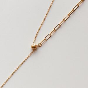 【K18イエローゴールド ロングチェーンネックレス】動くスライドボール 2種類のチェーンで作るロングネックレス 最大80cm K18-N004