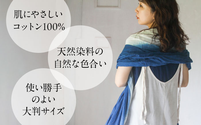草木染め コットンショール 【藍染めグラデーション】　/ 大判 ショール ストール 草木染め 綿 綿100 ファッション 小物 レディース メンズ ギフト 贈答 プレゼント / 大村市 / ISTIS