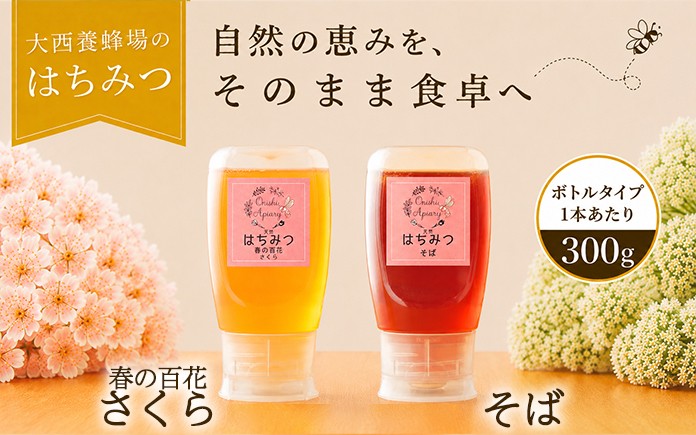 
                  大西養蜂場 非加熱 はちみつ 選べる 300g ／ 純粋 蜂蜜 ハチミツ 春の百花 さくら 桜 サクラ さくら蜜 桜蜜 サクラ蜜 百花 百花蜜 そば 蕎麦 ソバ そば蜜 蕎麦蜜 ソバ蜜 みつ 食べ比べ 味比べ 国産 国内産 日本産 ボトル 長期保存 人気 希少 稀少 お取り寄せ プレゼント 贈り物 仕送り 家庭用 自宅用 常温発送 調味料 隠し味 おすすめ
                