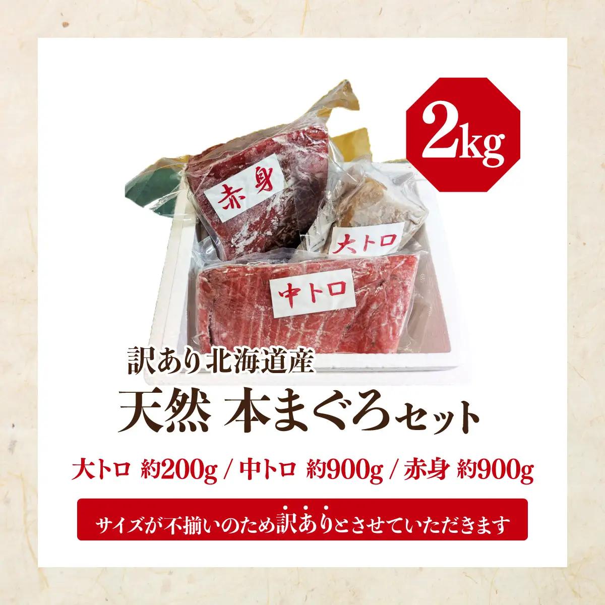 北海道産本マグロ（大トロ・中トロ・赤身）訳ありセット 2kg【ogm-026】