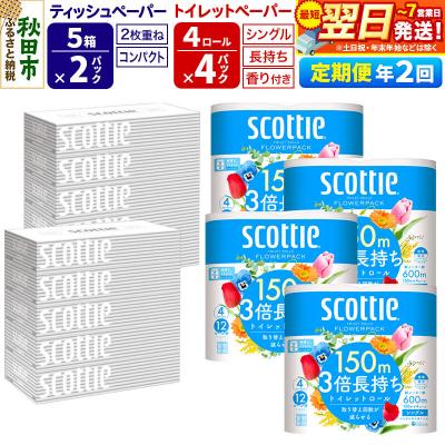ふるさと納税 秋田市 定期2回 トイレットペーパー シングル16個&amp;ティッシュ10箱|15_nsc-130402sa