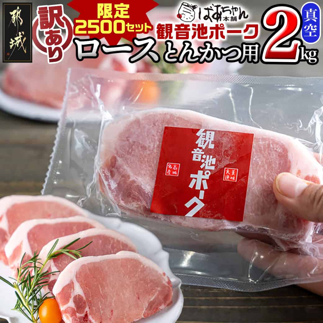 【ふるさと納税】【訳あり】観音池ポークロースとんかつ用(真空)2kg - 大きさ不揃い 真空 豚ロース肉 ご家庭用 冷凍 豚肉 訳あり食品 個包装 とんかつ トンテキ ブランドポーク 送料無料 13-1507 【宮崎県都城市は2年連続ふるさと納税日本一！】